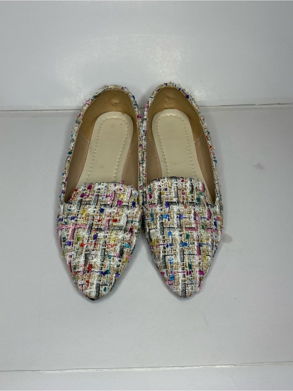 Pointed Toe Tweed Flats in Multicolor